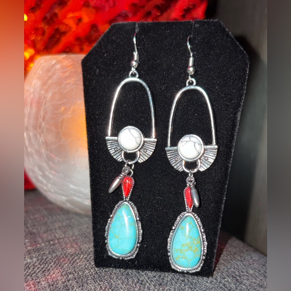 Paparazzi Silver Turquoise Dangle Earrings